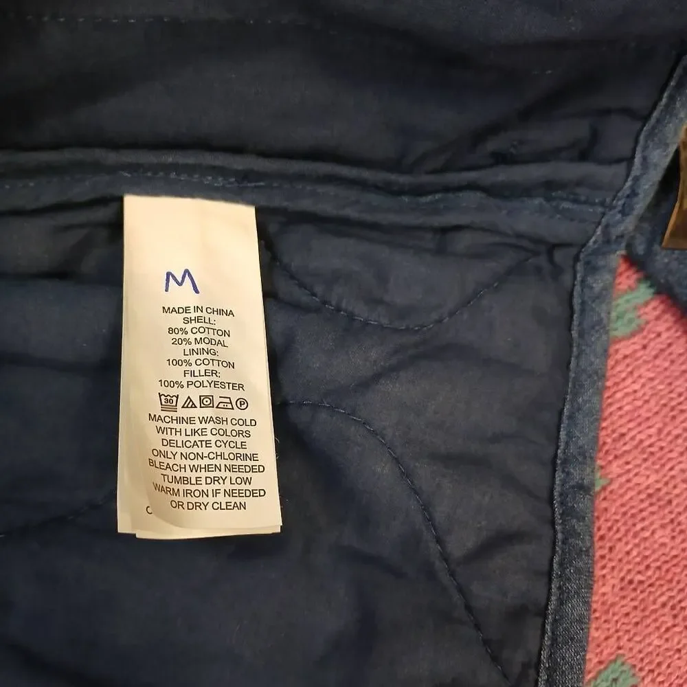 Kate Spade womens medium quilted denim jacket blue full zip cinched waist